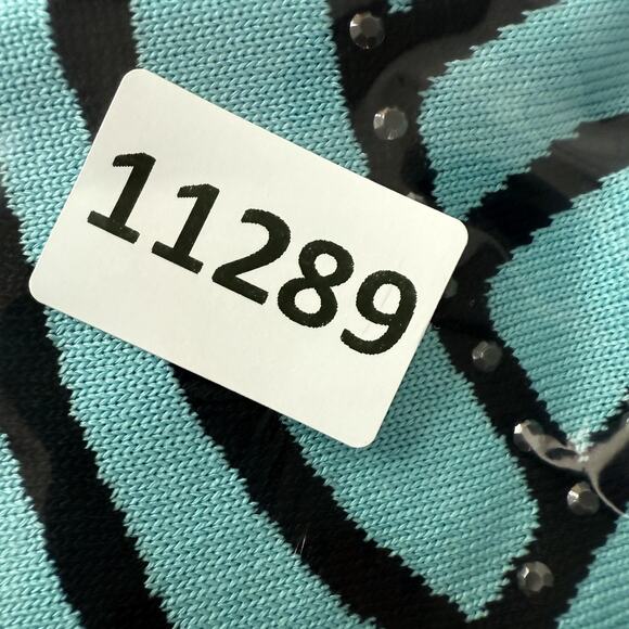 Ming Wang Sweater Womens 1X Blue Black Open Front Cardigan Knit Swirl Studded - Picture 10 of 10